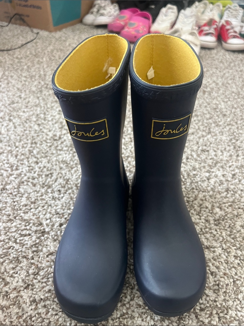 Joules Navy Rubber Rain Boots with Yellow Lining